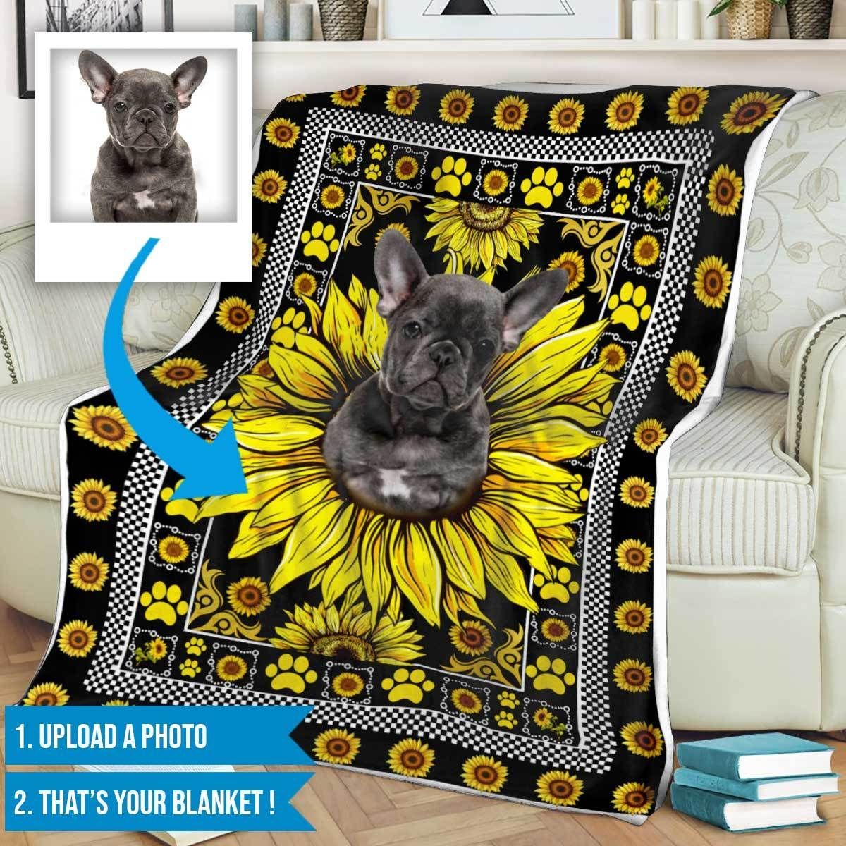 Bulldog Sunflower Sherpa Fleece Blanket
