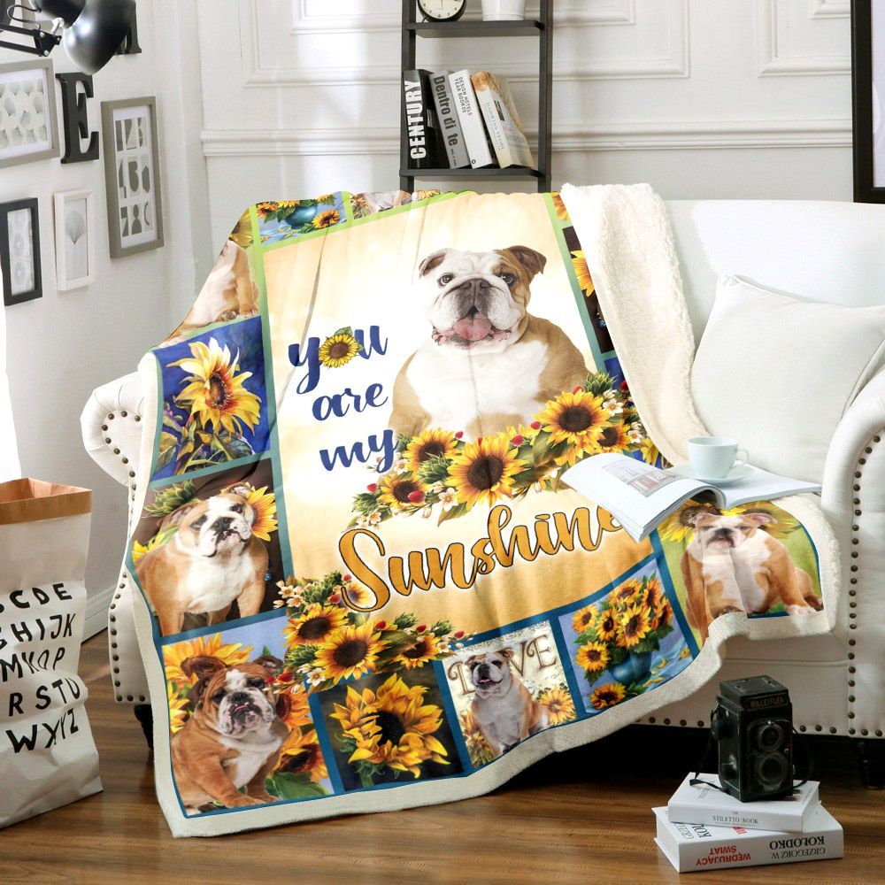 Bulldog Sunflower Sherpa Fleece Blanket