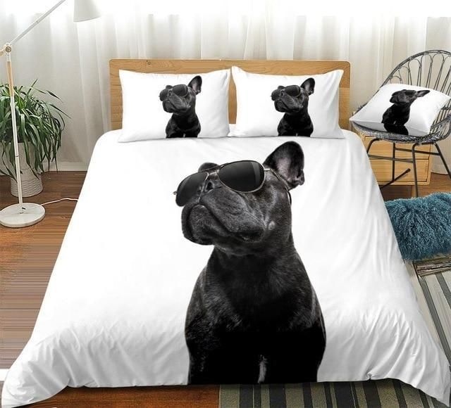 Bulldog With Sunglasses White Background Bedding Set