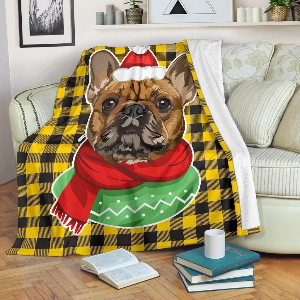 Bulldog Yellow Plaid Sherpa Fleece Blanket