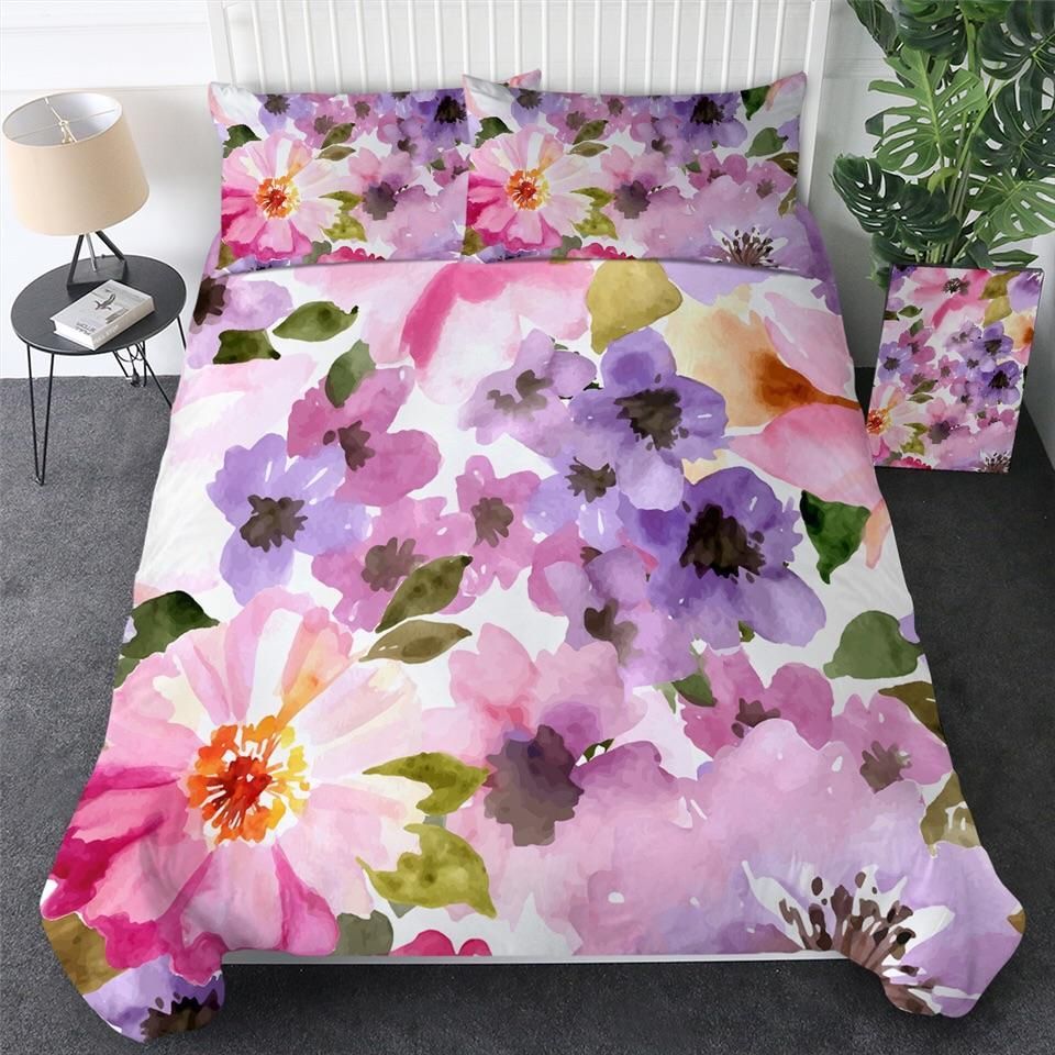Bunch Of Purple Pink Flowers Bedding Set
