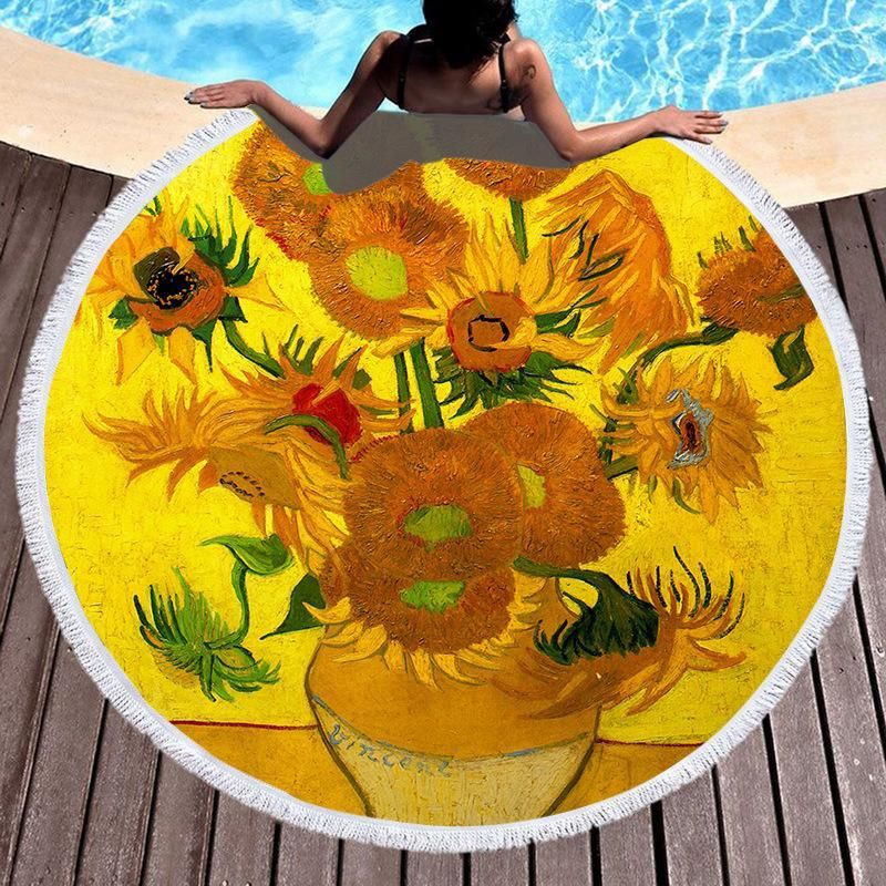 Bunch Of Sunflower Printed Round Beach Towel