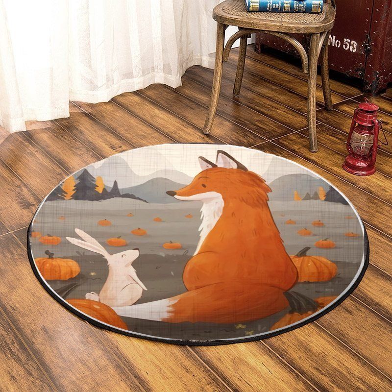 Bunny And Fox Round Carpet