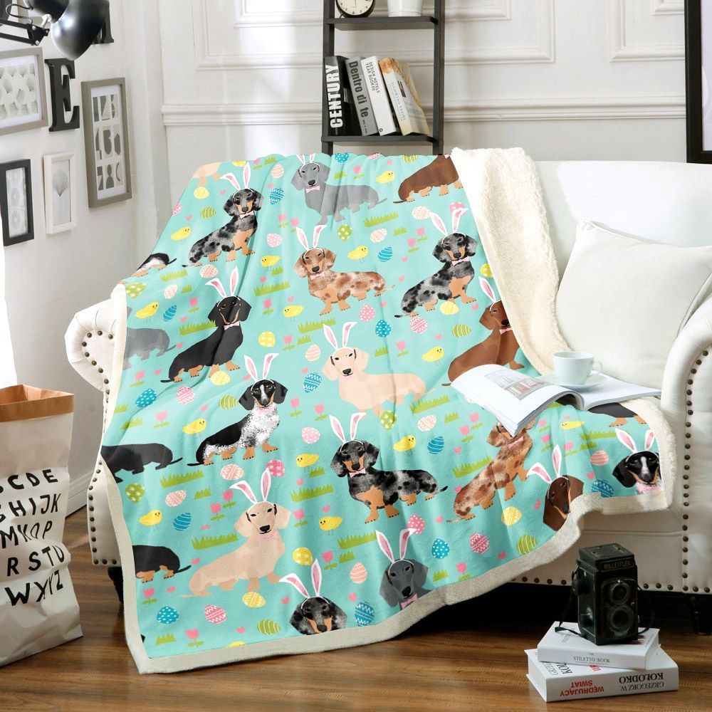 Bunny Dachshund Sherpa Fleece Blanket