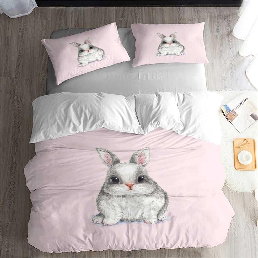 Bunny Image Pink Printed Bedding Set