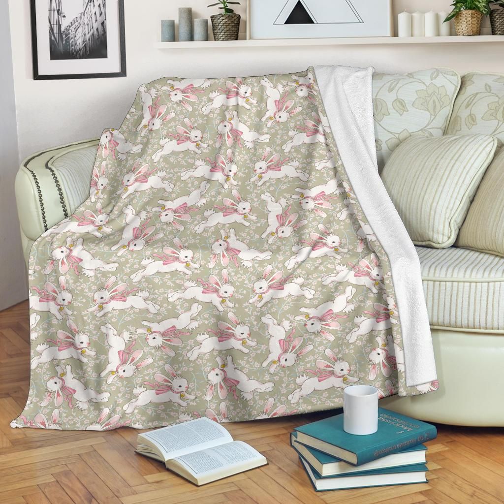 Bunny Pattern Sherpa Fleece Blanket