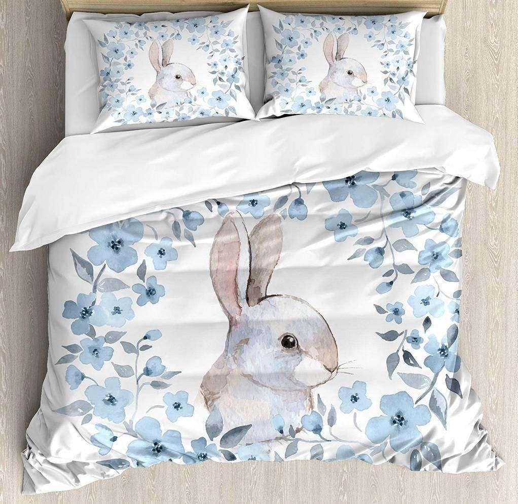 Bunny Rabbit Portrait In Floral Bedding Set