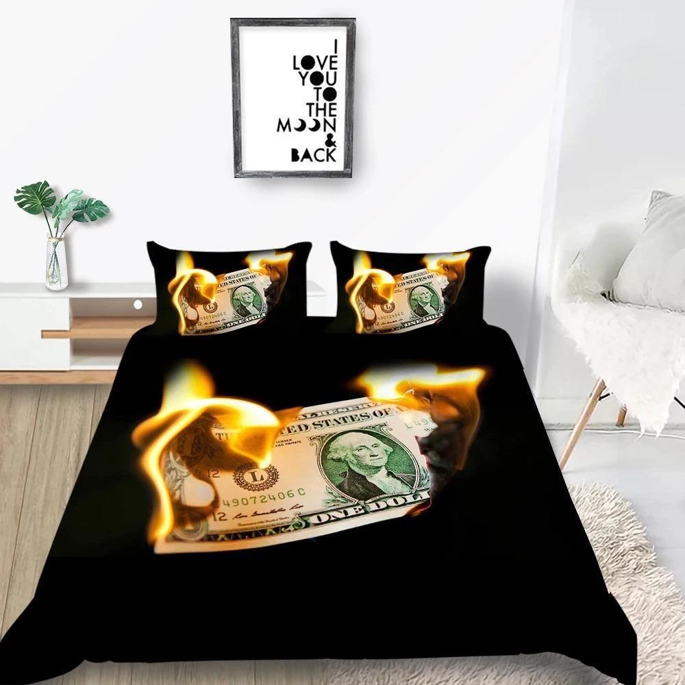 Burning Dollar On Black Bedding Set