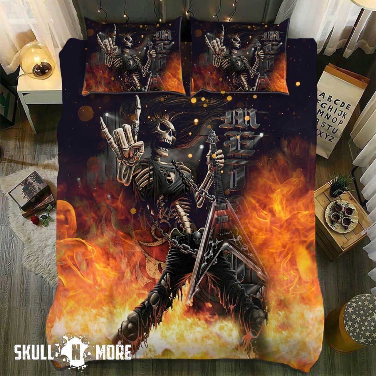 Burning Rocker Skull Bedding Set