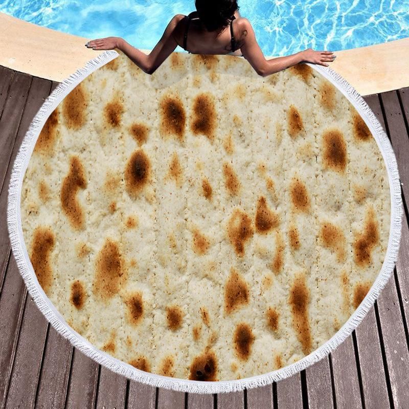 Burrito Tortilla Burned Tacos Printed Round Beach Towel