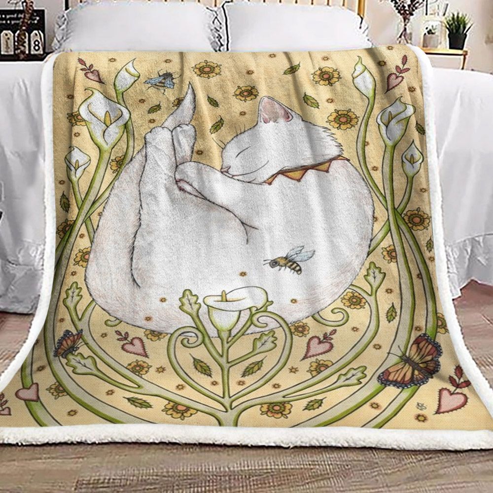 Butterflies And Bees Cat Sherpa Fleece Blanket