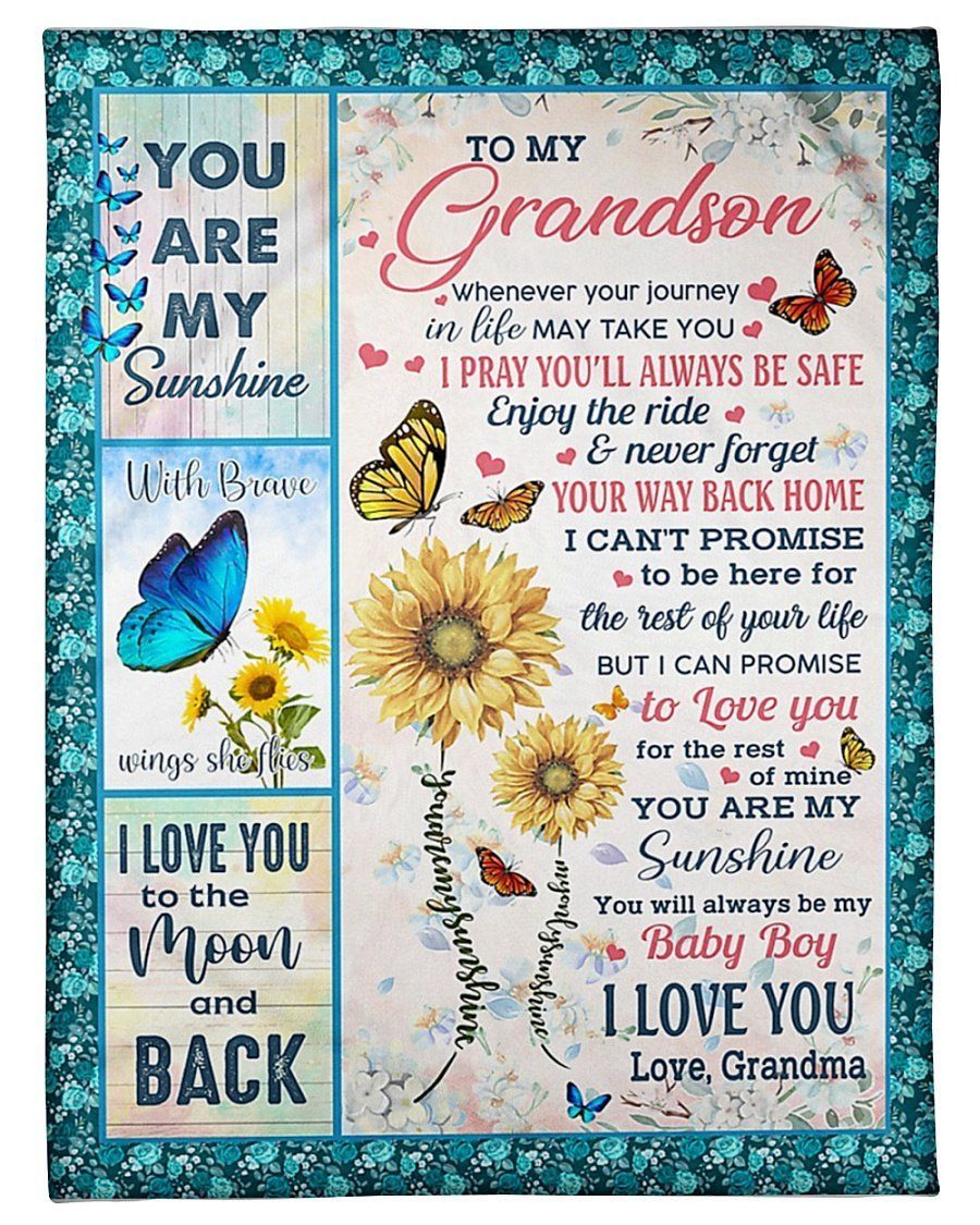 Butterflies And Sunflowers You’ll Always Be My Baby Boy Grandma To Granddaughter Fleece Blanket Fleece Blanket