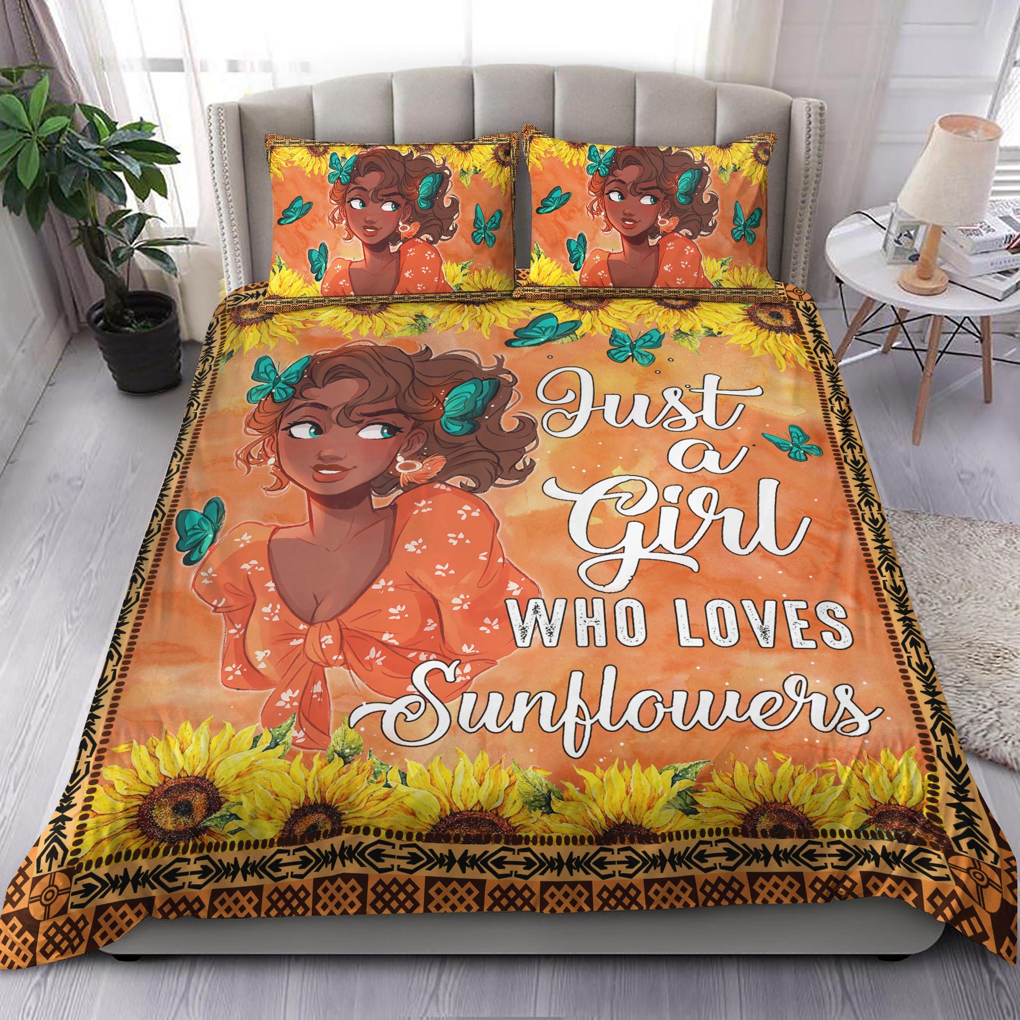 Butterflies Around Black Girl Bedding Set
