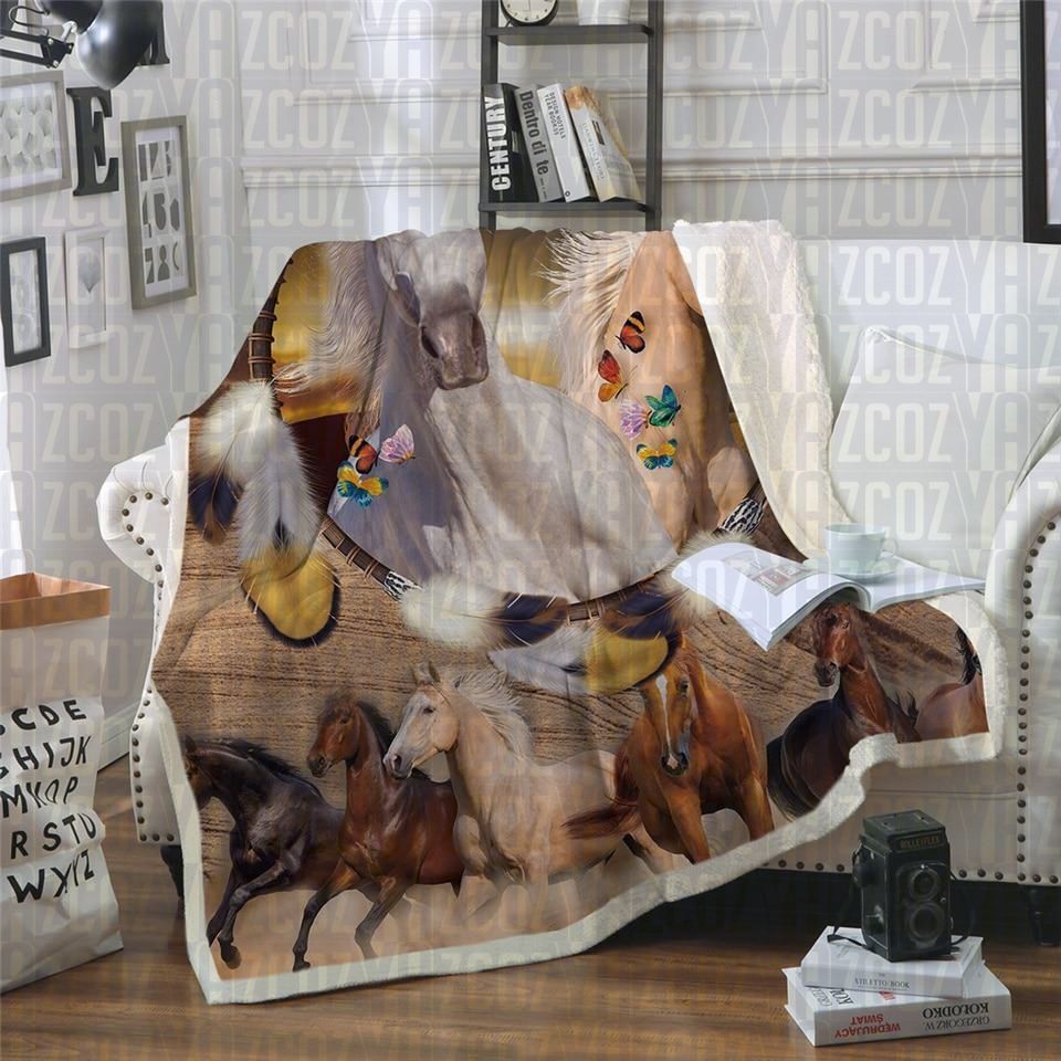 Butterflies Horses Sherpa Fleece Blanket