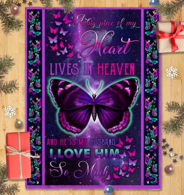 Butterfly A Big Piece Of My Hear To My Husband Sherpa Fleece Blanket