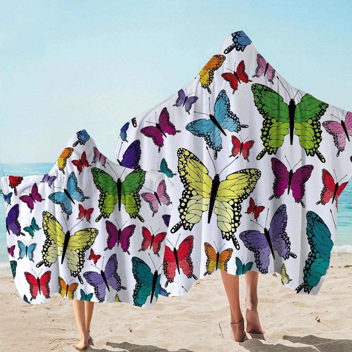 Butterfly Almanac On White Pattern Printed Hooded Towel