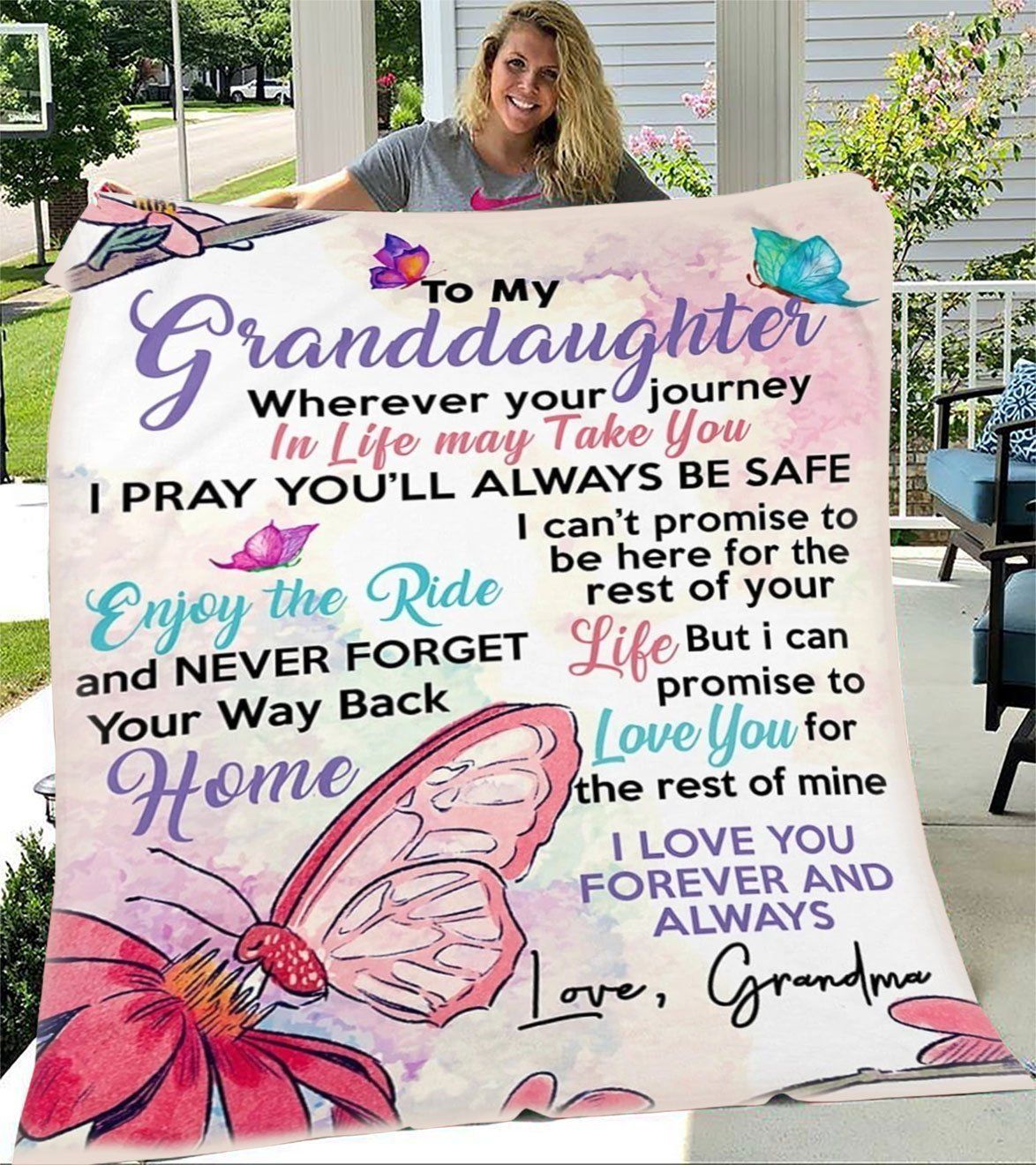 Butterfly Always Be Safe Grandma Gift For Granddaughter Fleece Blanket