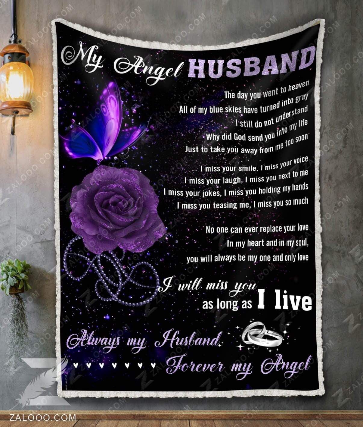 Butterfly Always My Husband Forever My Angel Sherpa Fleece Blanket