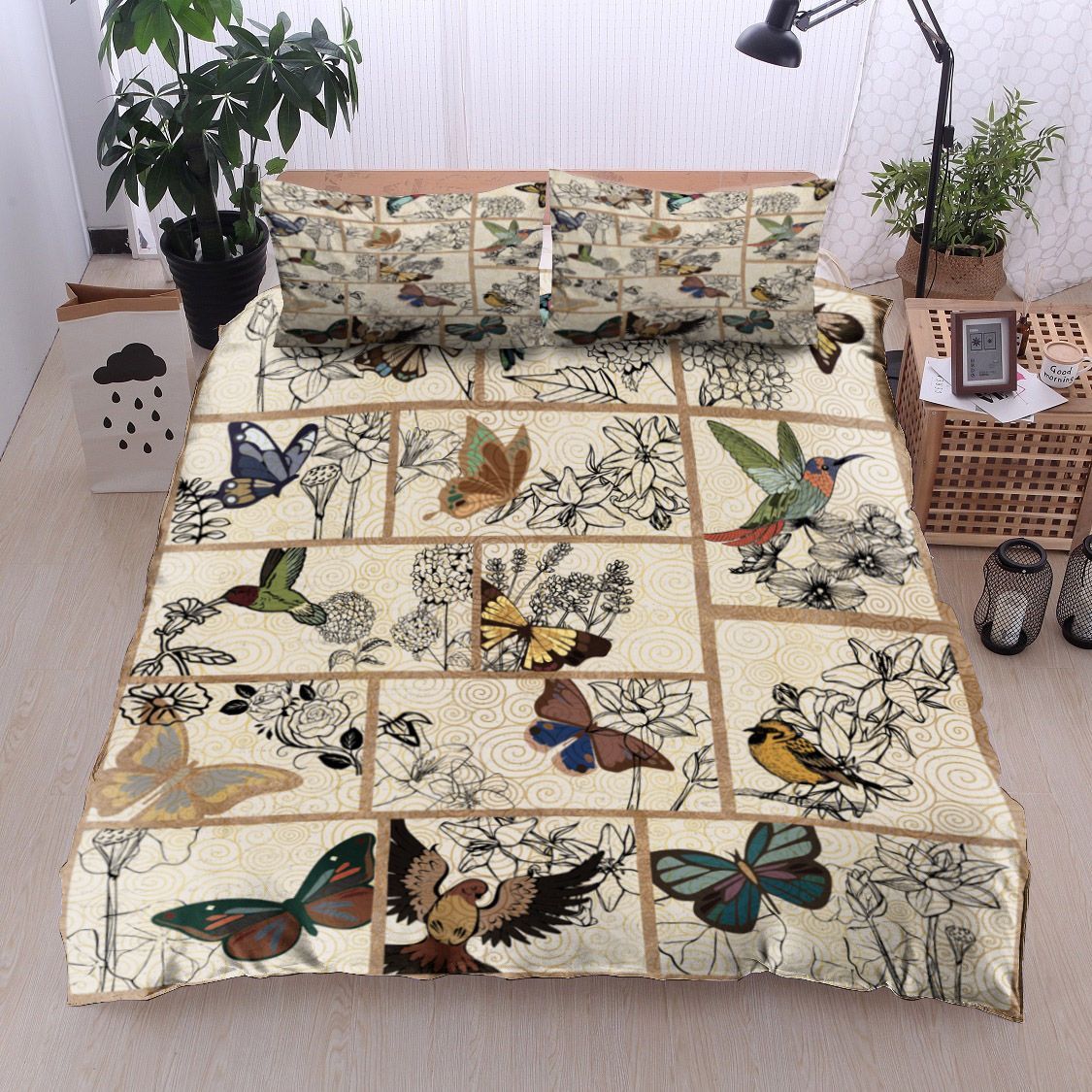 Butterfly And Bird Bedding Set