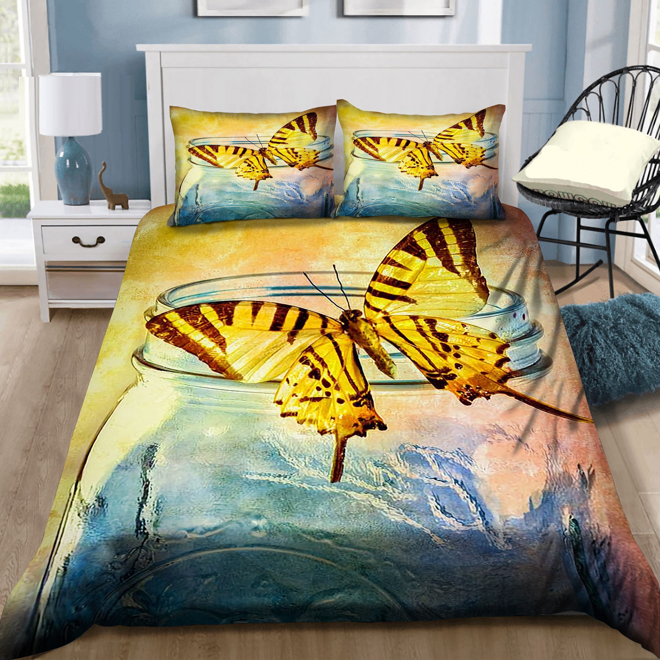Butterfly And Blue Glass Bedding Set