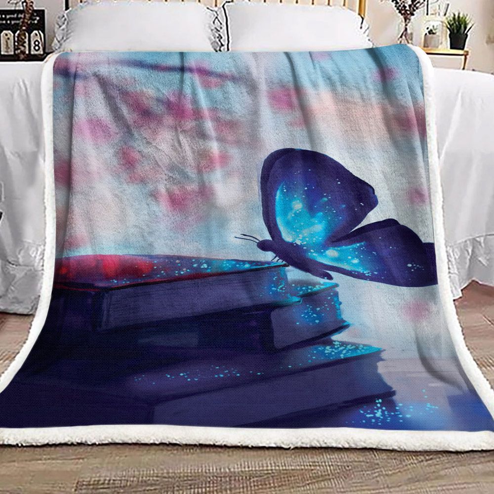 Butterfly And Books Sherpa Fleece Blanket