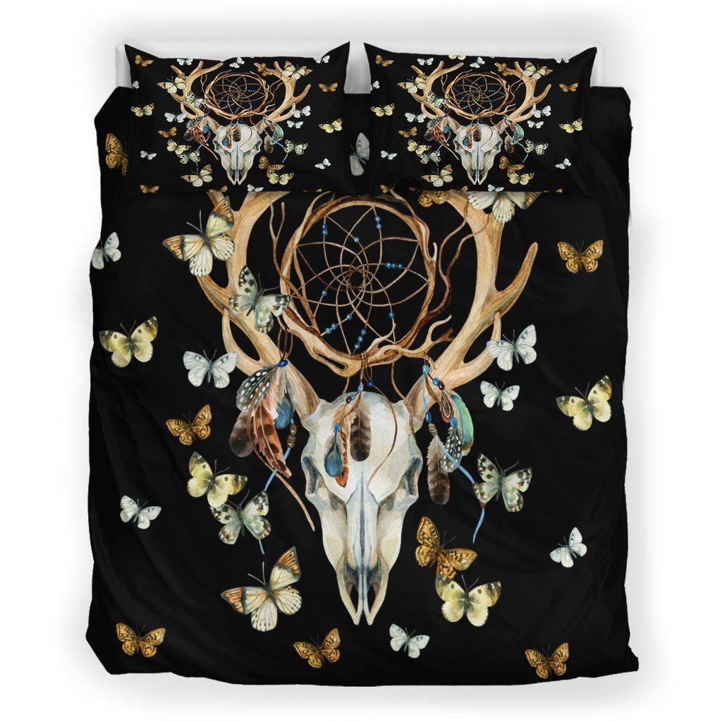 Butterfly And Buffalo Skull Bedding Set