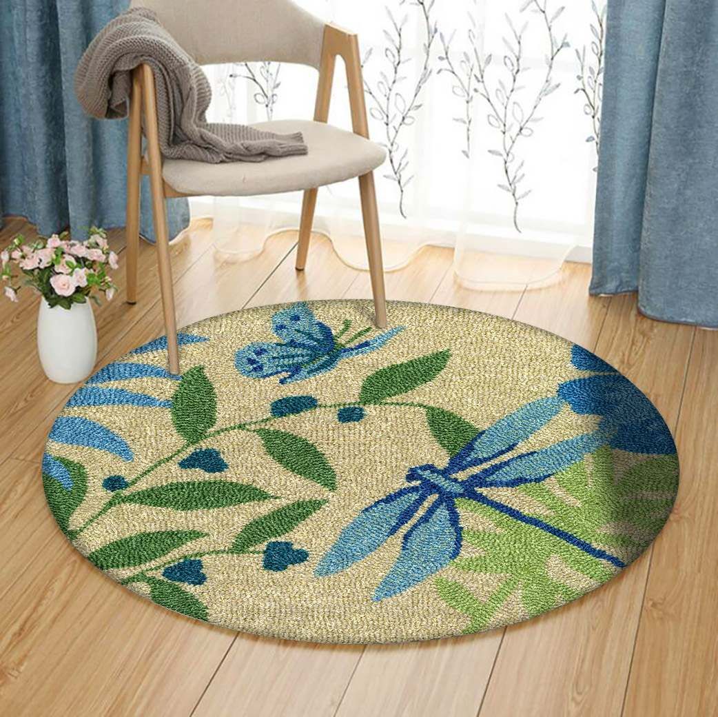 Butterfly And Dragonfly Round Carpet