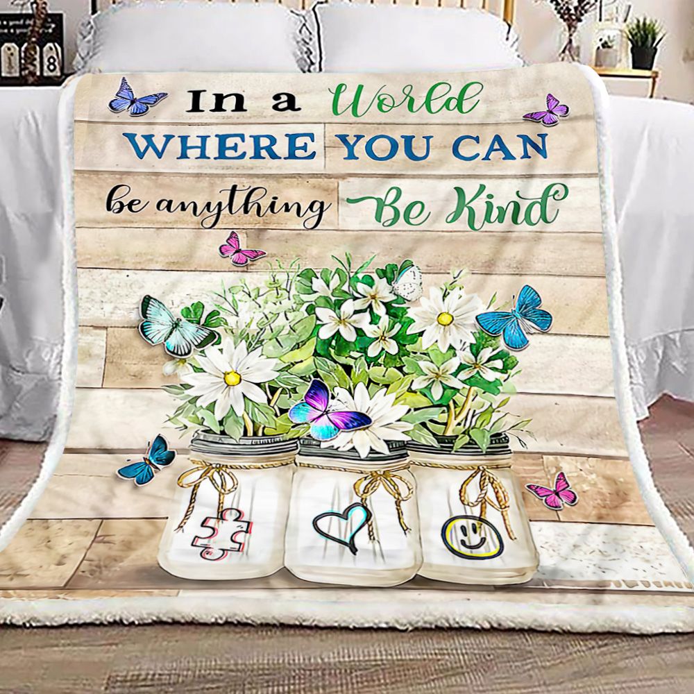 Butterfly and Flower Be Kind Fleece Blanket