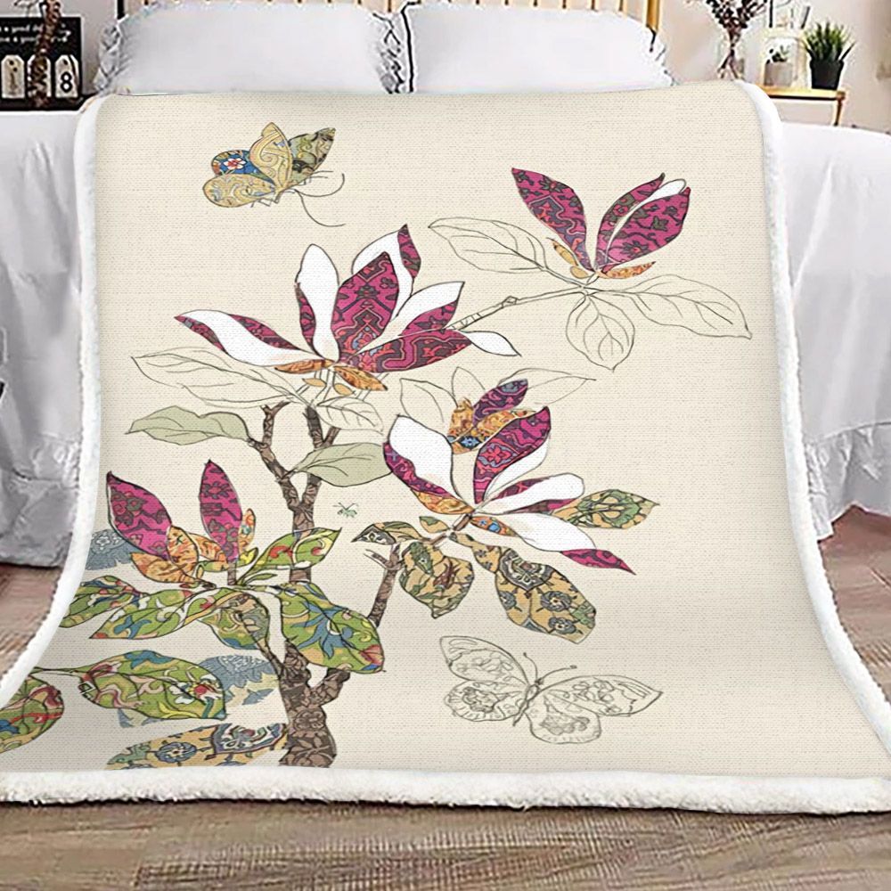 Butterfly And Flower Sherpa Fleece Blanket