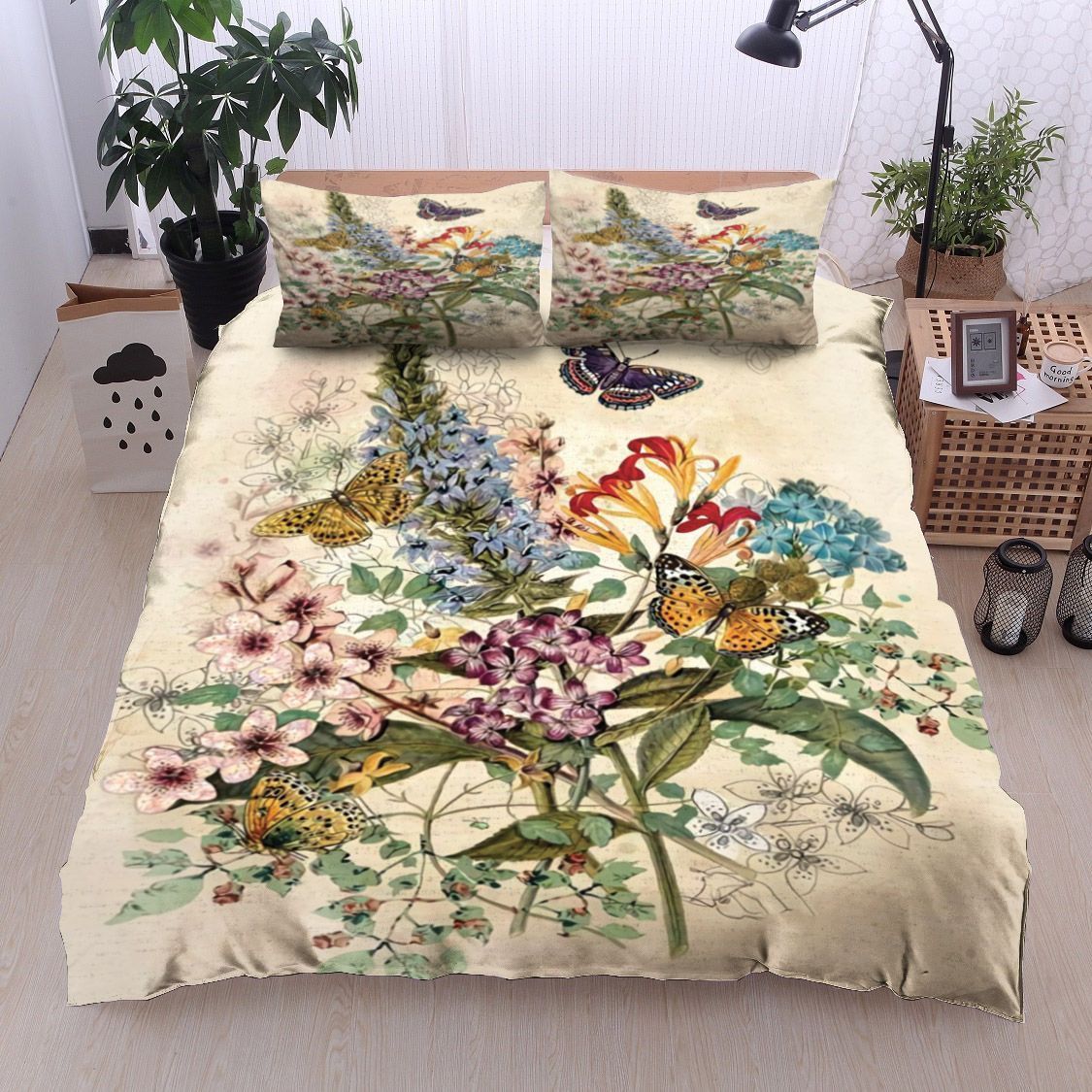 Butterfly And Flower Lavender Bedding Set