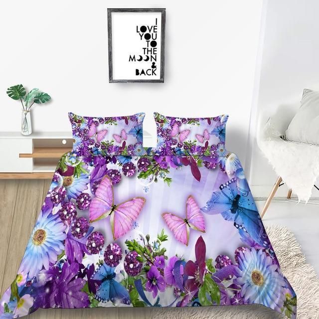 Butterfly And Flower Purple Pattern Bedding Set