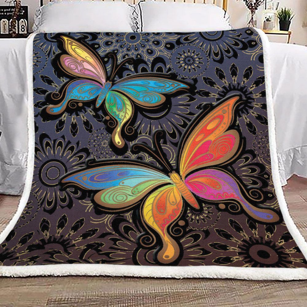 Butterfly And Flower Sherpa Fleece