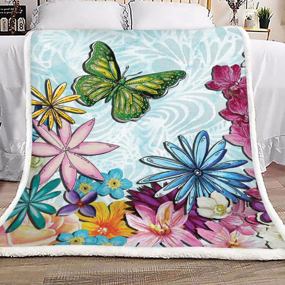 Butterfly And Flower Sherpa Fleece