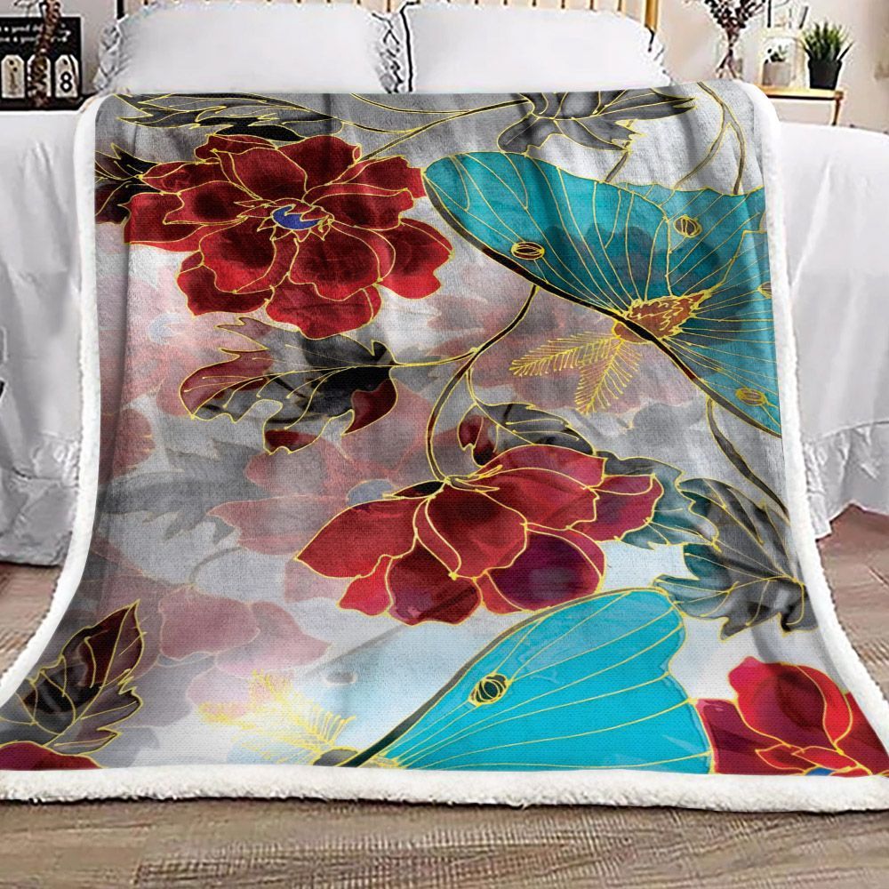 Butterfly And Rose Sherpa Fleece Blanket