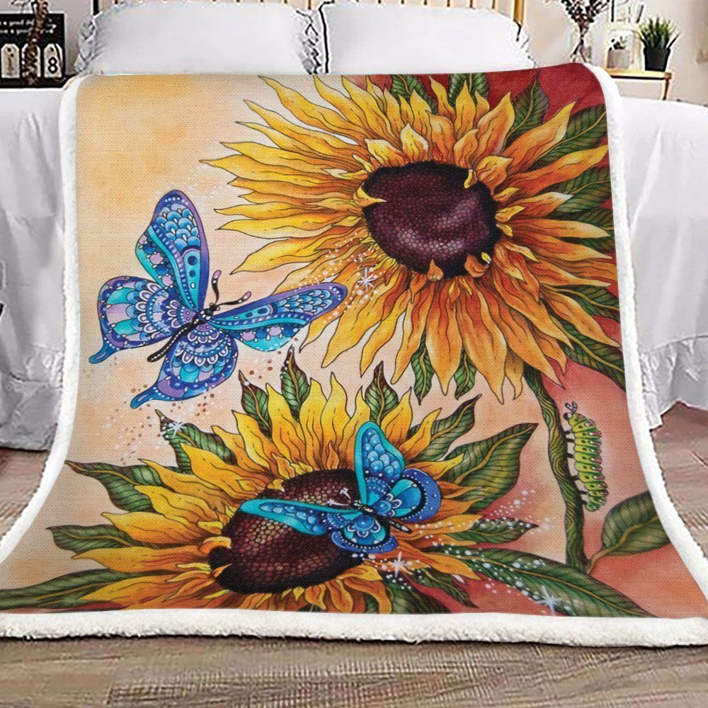 Butterfly And Sunflower Sherpa Fleece