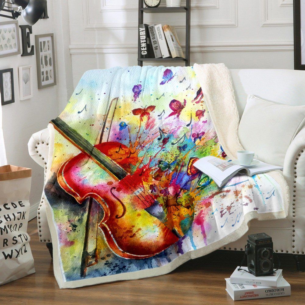 Butterfly And Violin Sherpa Fleece