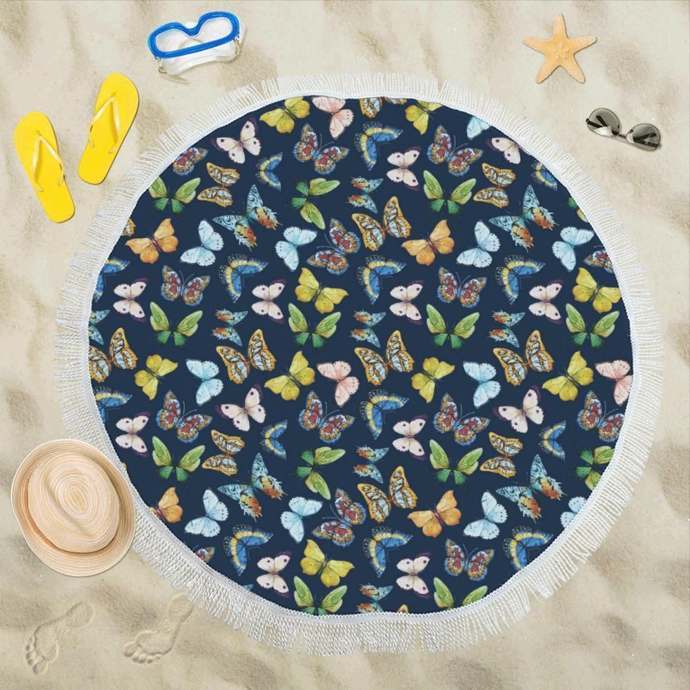 Butterfly Beautiful Print Pattern Round Beach Towel