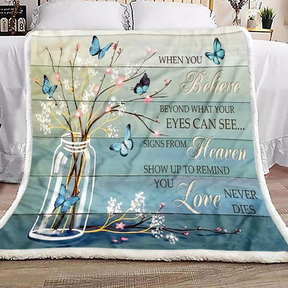 Butterfly Believe Heaven Love Fleece Blanket