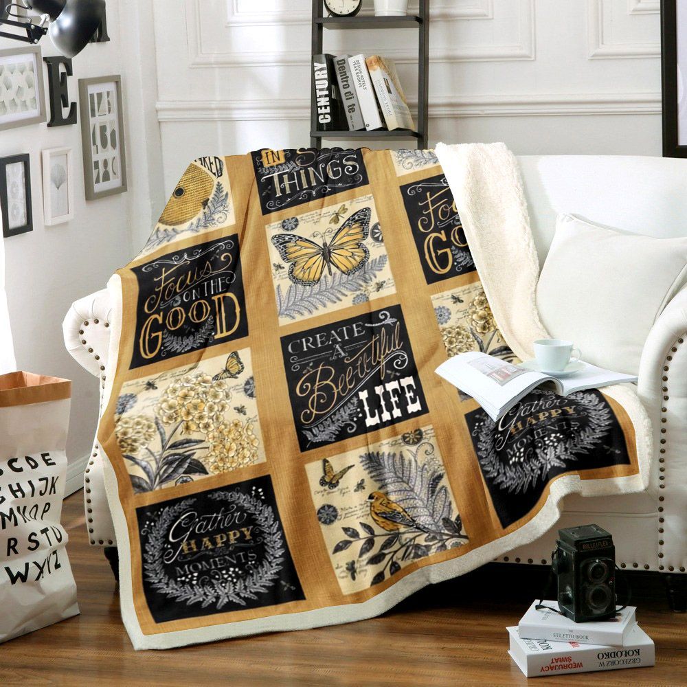 Butterfly Bird And Bee Sherpa Fleece Blanket
