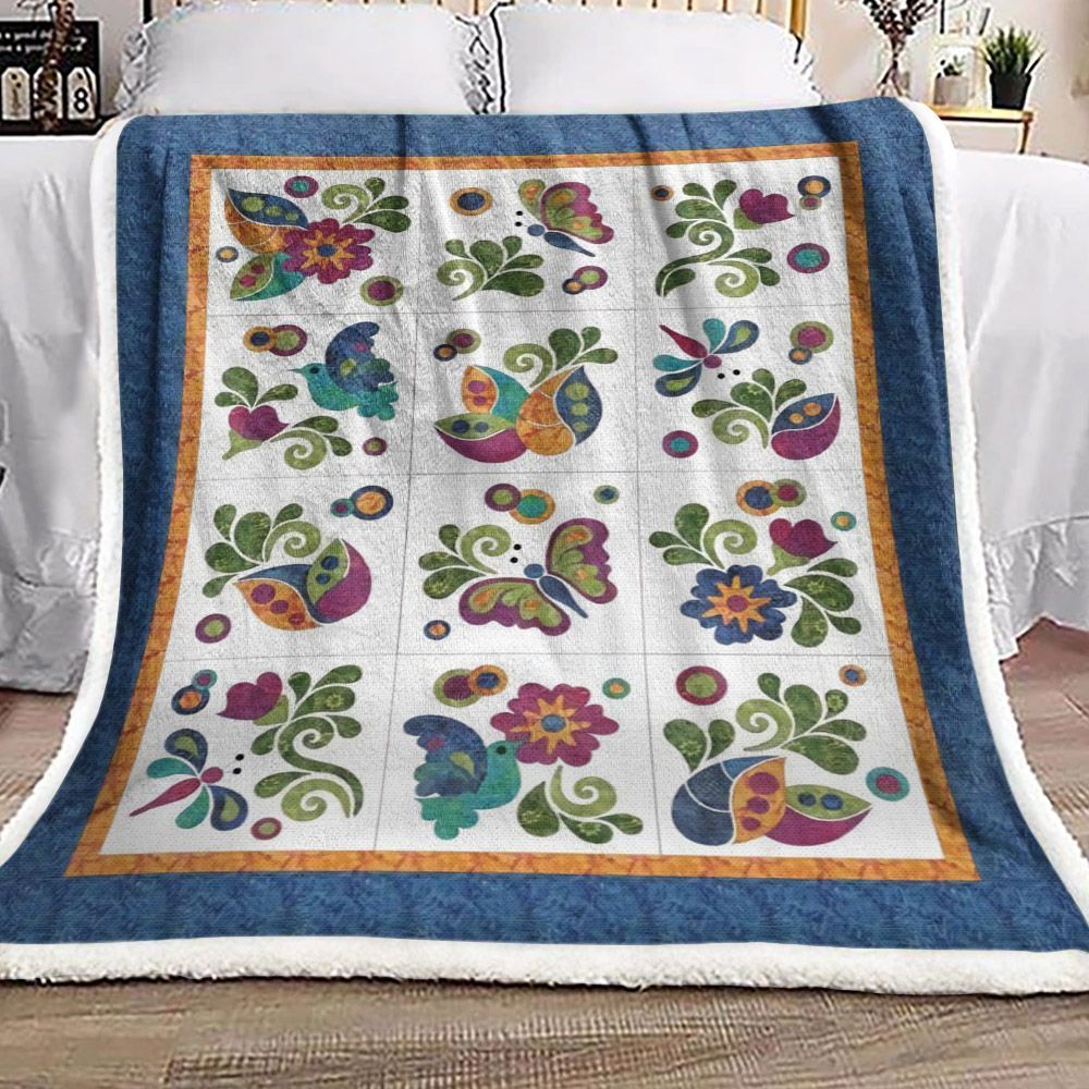 Butterfly Bird Flower Sherpa Fleece Blanket