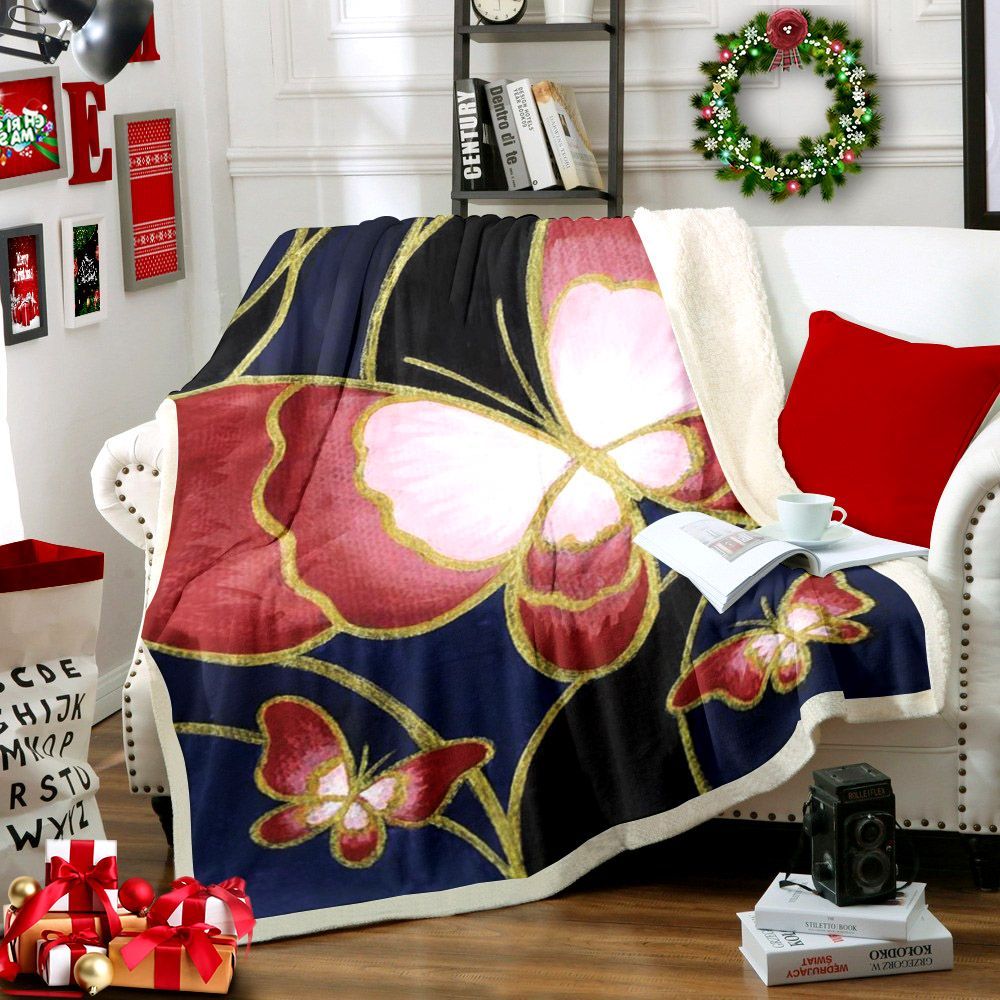 Butterfly Blue Sherpa Fleece Blanket