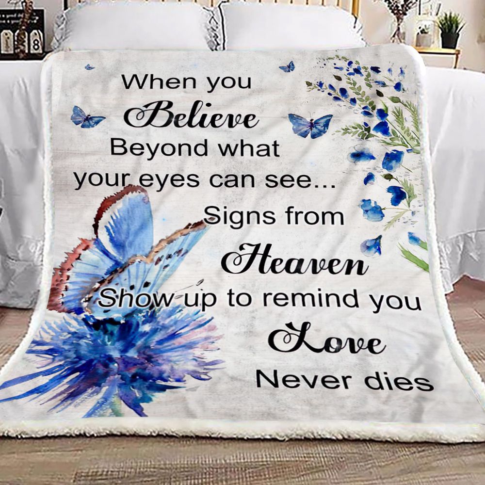 Butterfly Blue When You Believe Love Fleece Blanket