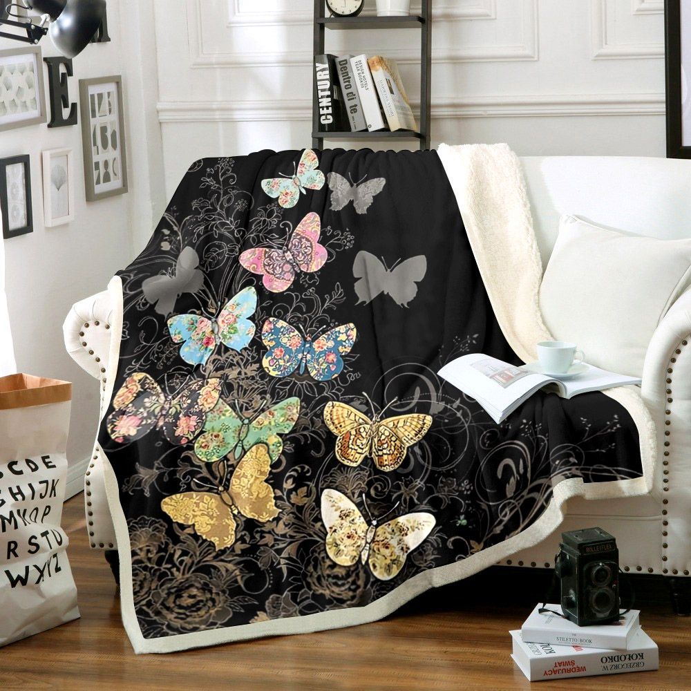 Butterfly Sherpa Fleece Blanket