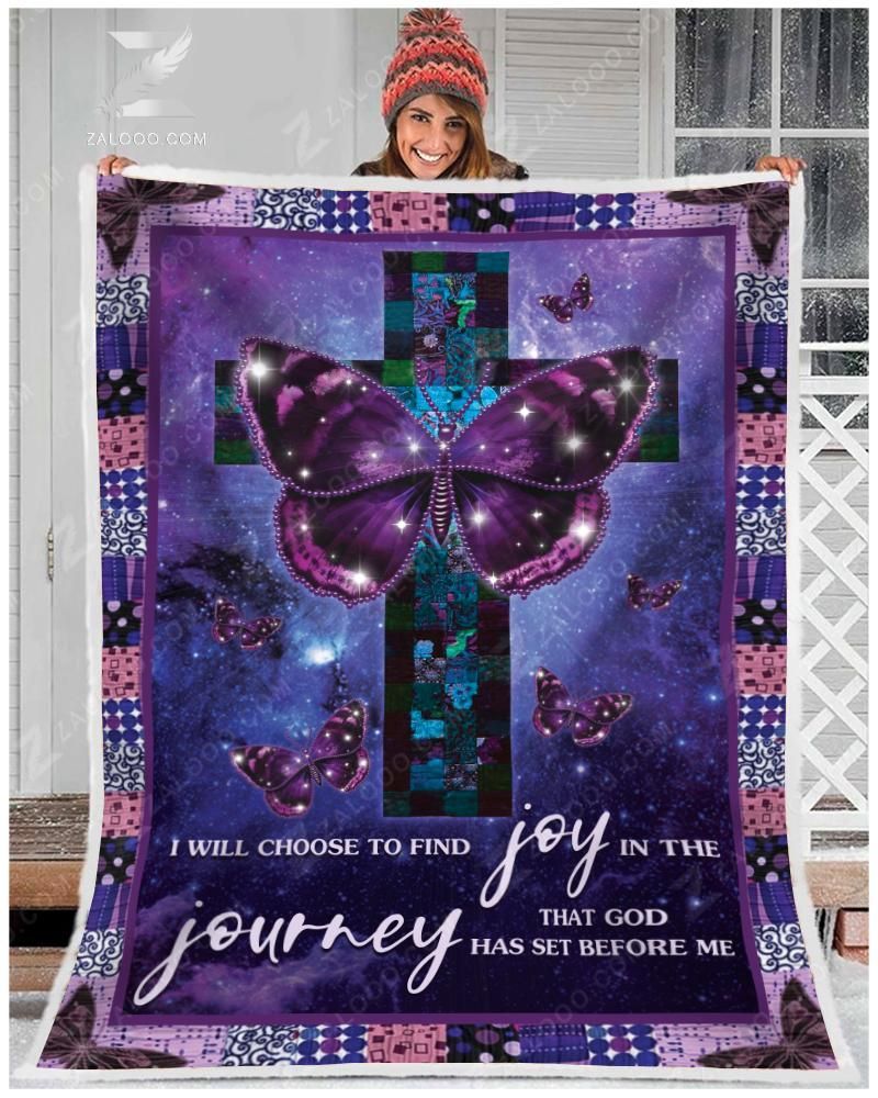 Butterfly Christianity Cross I Will Choose To Find Joy Sherpa Fleece Blanket