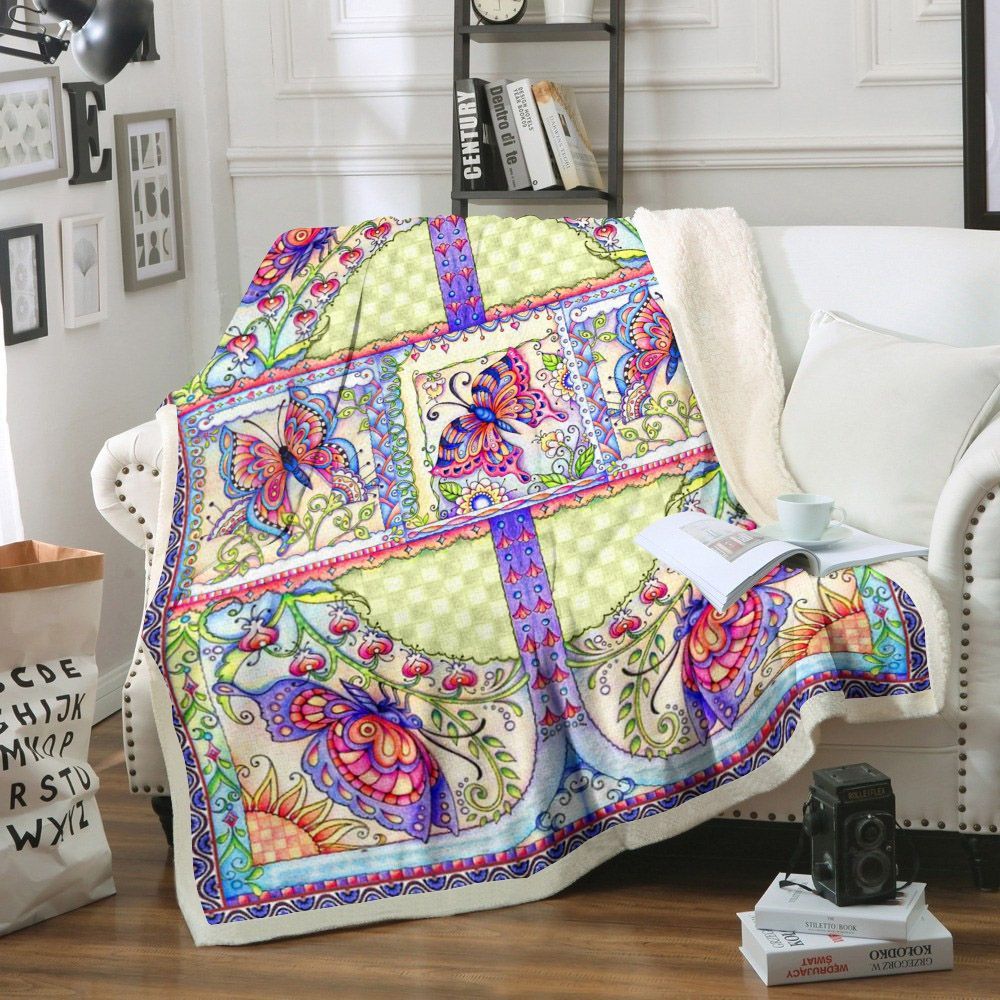 Butterfly Sherpa Fleece Blanket