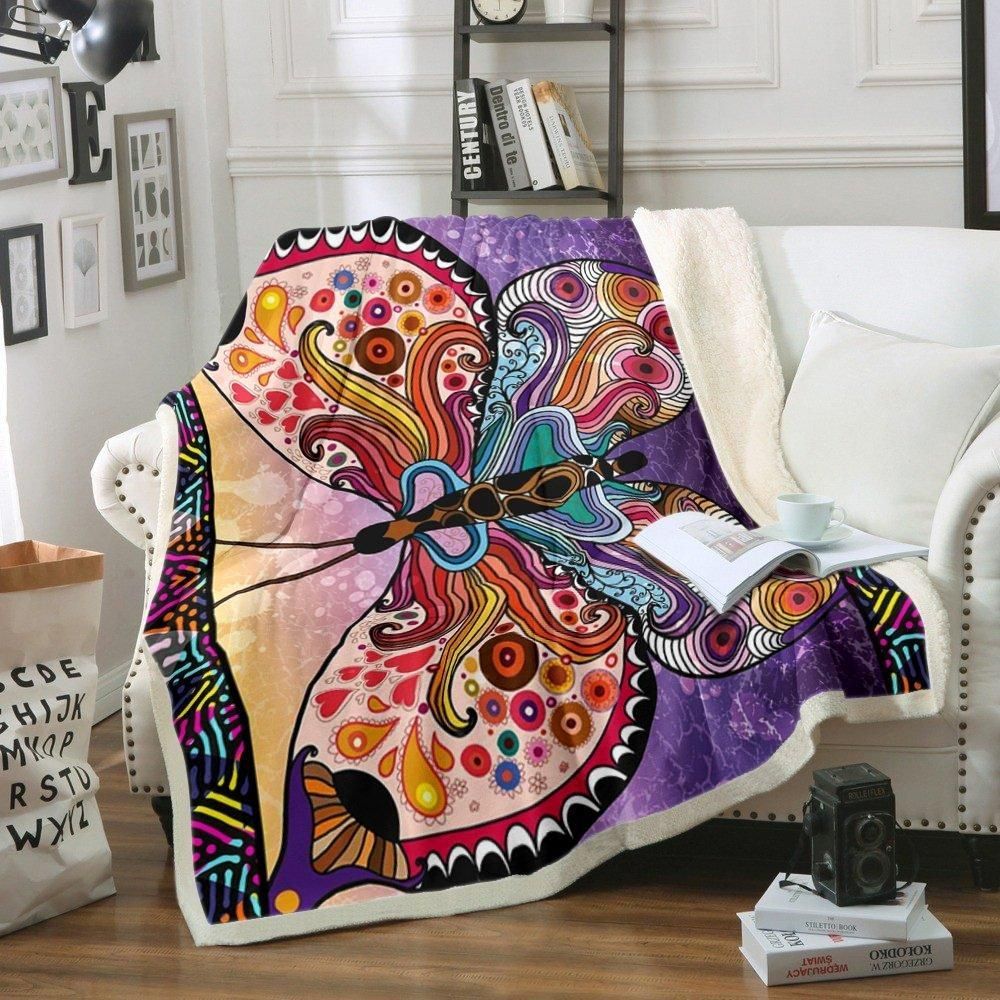 Butterfly Sherpa Fleece Blanket