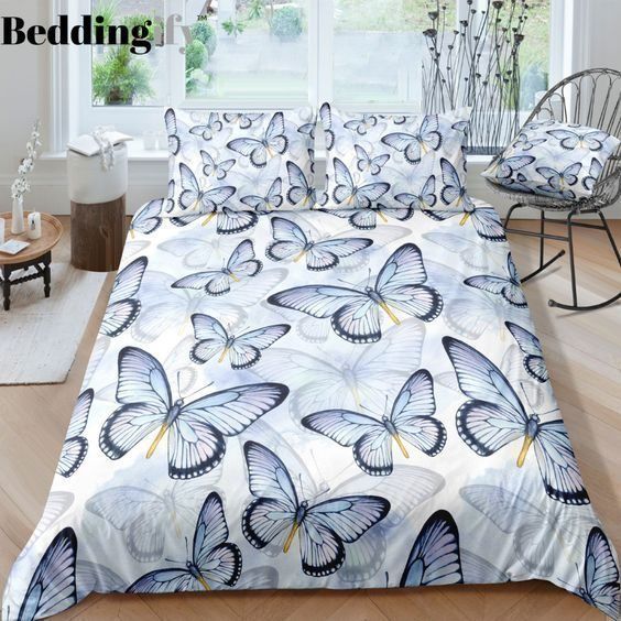 Butterfly Cotton Bed Sheets Spread Comforter Bedding Set