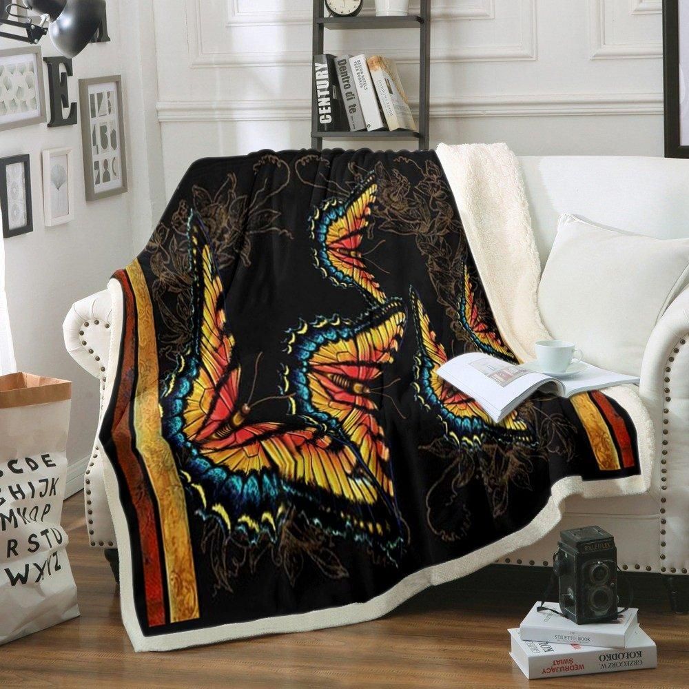 Butterfly Sherpa Fleece Blanket