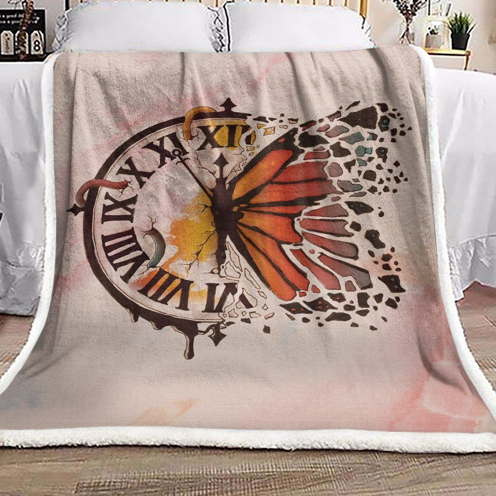 Butterfly Clock Sherpa Fleece Blanket