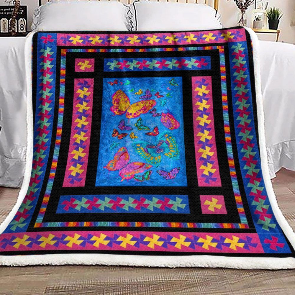 Butterfly Color Sherpa Fleece Blanket